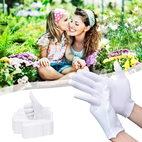 12 par hvite myke bomullshansker, smykke med stretch whiteB XL12pcs