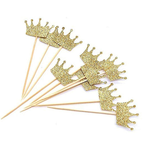 20-pack Guld Krona Cupcake Toppers Tårtdekoration Kunglig Prins Cupcake Toppers För Födelsedagsfest, Babyshower