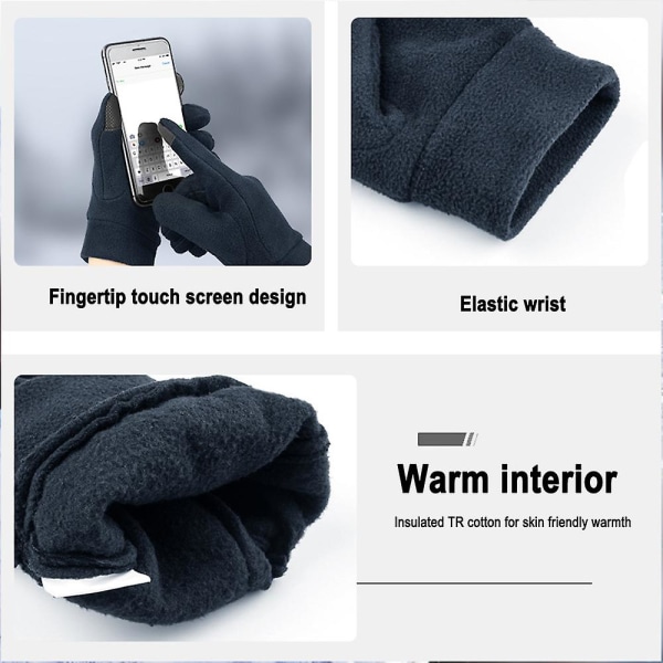 Mørkeblå handsker til mænd og kvinder efterårs- og vinterhandsker udendørs termohandsker Mobiltelefon Touchscreen-handsker M