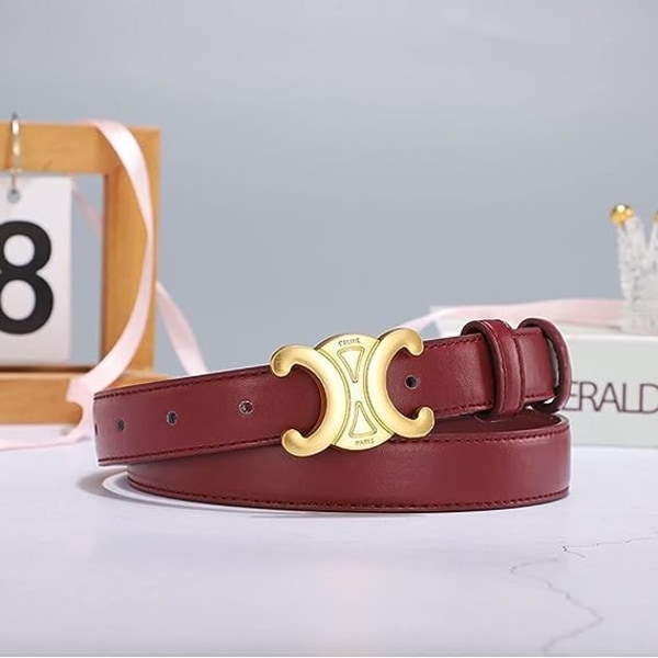 Damebælte mode hul spænde bælte læderbælte til jeans casual bukser(Burgundy)