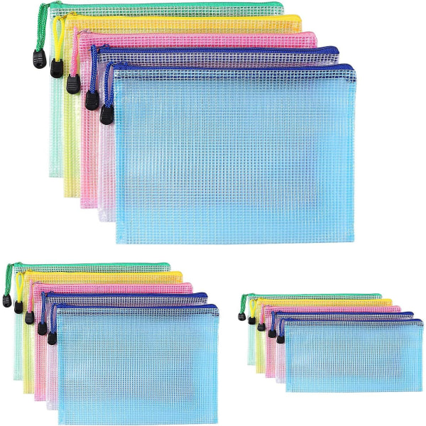 A4+A5+A6 Plastlomme, 15 stk glidelåslomme, PVC Mesh glidelåslomme Dokumentlommebok, Oppbevar papirer
