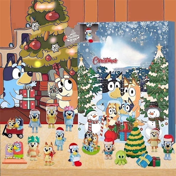 Julekalender med Bluey 2023, 24 Dagers Nedtelling, Tegneseriefigurer Bluey Dukker Gaver