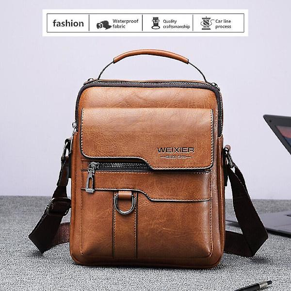 Herr Läder Cross Body Messenger Väska Axelväska Researbete Affärsväska Light Brown