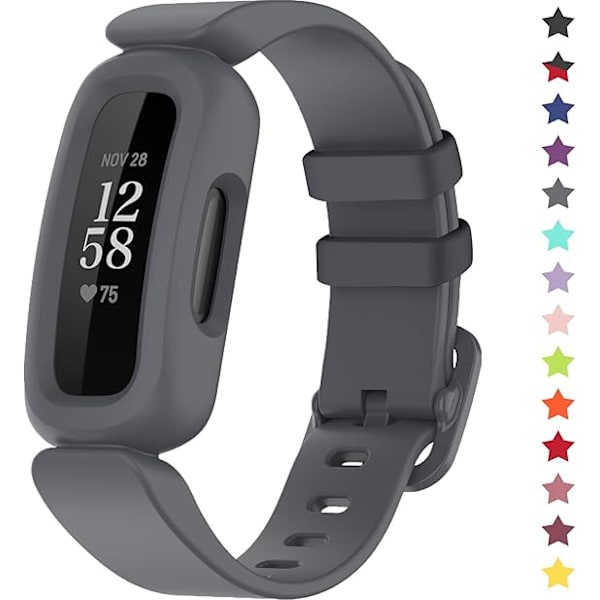 Fitbit Ace 3 -yhteensopivat rannekkeet lapsille, pehmeät silikonista valmistetut vedenpitävät rannekorutarvikkeet, urheilukellon rannekkeen vaihtohihna Fitbit Inspire 2/Ace 3 -laitteeseen Gray