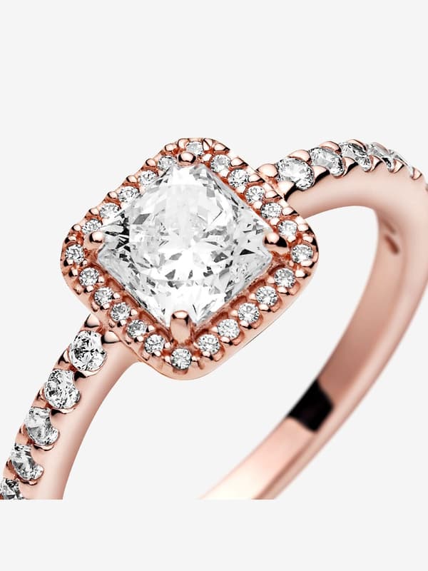Pandora - Square Sparkle Halo Ring - 14k rosegullbelegg Circumference: 52mm