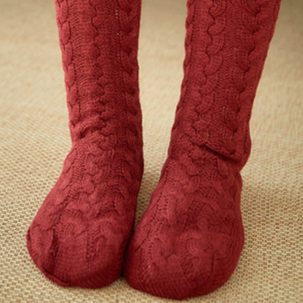 Kvinder Vinter Varme Tykke Strikkede Plysforet Sutsko Strømper Ensfarvet Chunky Kabel Hæklede Bløde Fuzzy Hyggelige Sove Strømper Pink