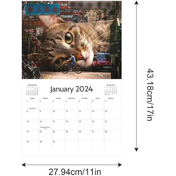 Kattekalender 2024, Lazy Cat Kalender 2024, Søde Katte Vægkalender 2024, Sjove Månedskalendere, Gave Til Katteelskere