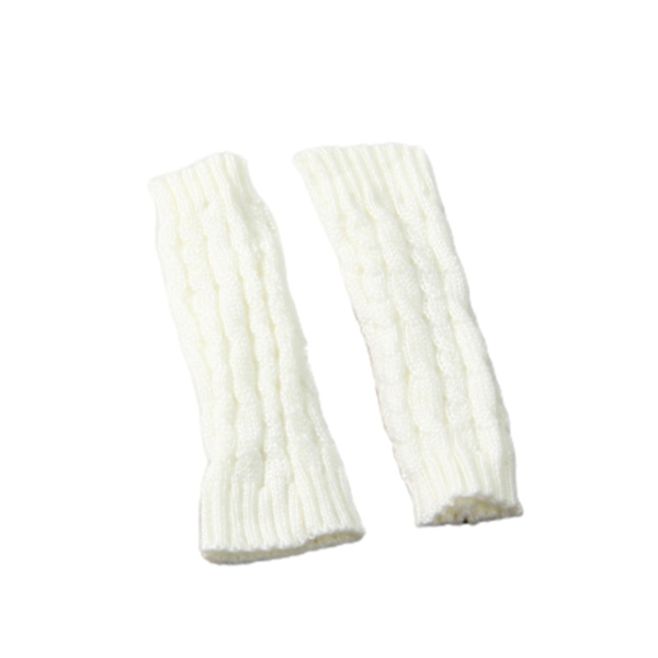 Unisex Vinter Tykke Varme Strikkede Stretch Fingerløse Halv Finger Flade Lange Handsker White