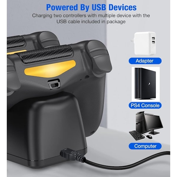 Dobbelt ladestation til to PS4/PS4 Slim/PS4 Pro controllere