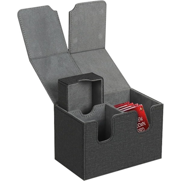 Trading Card Game Box,Card Game Boxes - PU Läder Kort Spel Förvaring Väska med Magnetisk Stängning,U Form Spår Solid Konstruktion Bridge Box Grey
