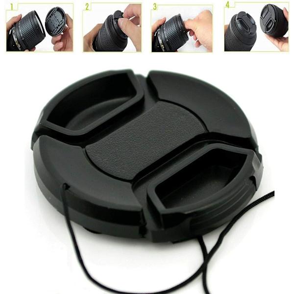 Universal Center Pinch Snap-on Front Lens Cap til vælg For Canon Nikon Sony Pentax Olympus Fuji Camera med String 55mm