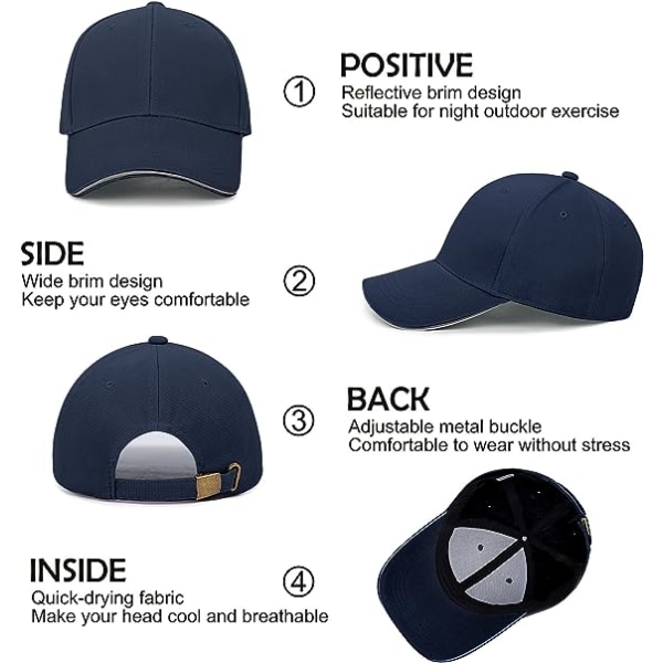 Baseballcapser for menn - Vanlig reflekterende baseballhatt for menn Justerbare Casual Peak Caps med for Unisex Sport UK