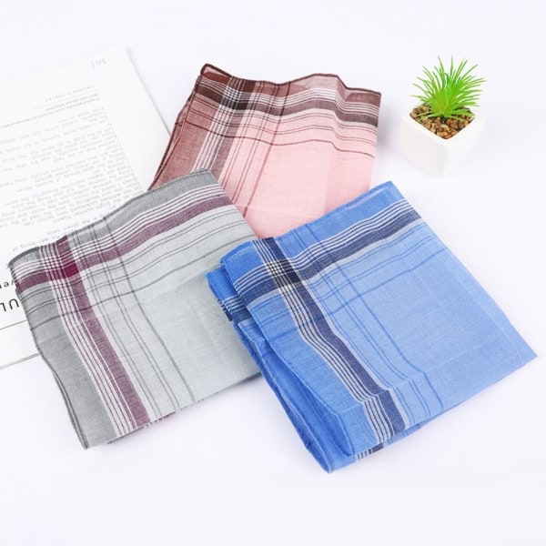 Plaid firkantet lommetørklæde i rent bomuld - bomuldslommetørklæde 12 stykker - tilfældig farve