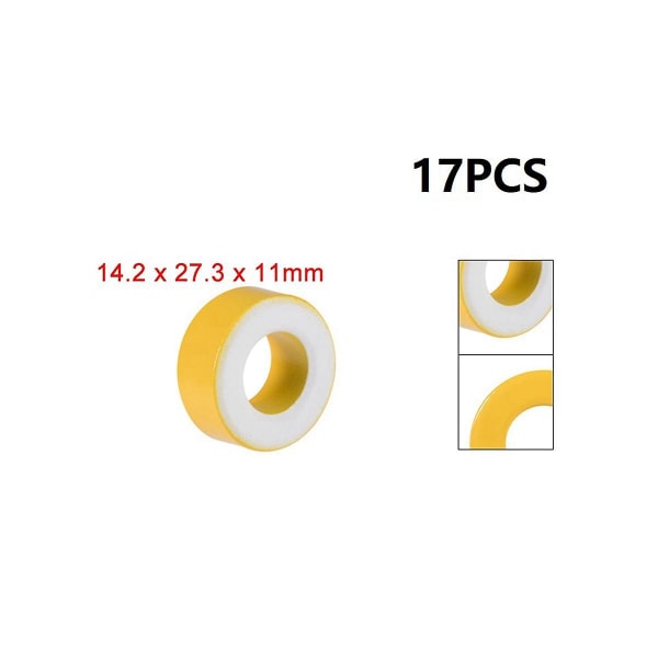 17 kappaletta rautajauheydintä keltainen ja valkoinen rengas ferriittiydin rautajauherengasydin
