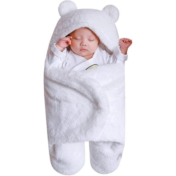 Varm Fleece Vintersovsäck för Babyflicka 0-3 Månader, Sovpåse med Separata Ben, Vit