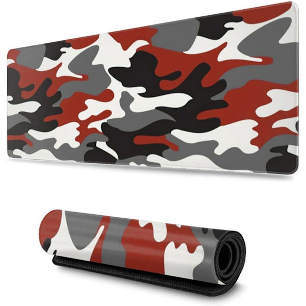 Valkoinen musta punainen camo -pelihiirimatto, suuri XL pitkä jatkettu alusta, iso hiirimatto, näppäimistöhiirimatto, työpöytäalusta, kodin ja toimiston sisustustarvikkeet