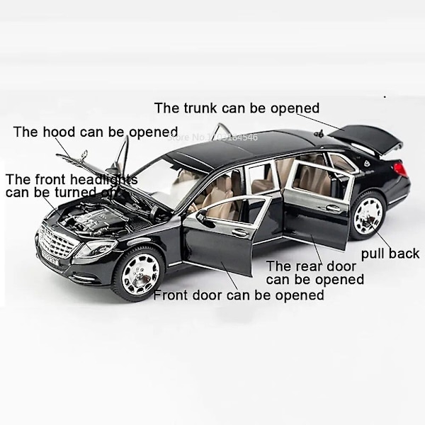 1/24 Maybach S600 Alloy Auto Malli Leikkiauto Korkea Simulaatio Valettu Metalli Leikkikalut Mallit Ajoneuvot Pojille Lasten Kokoelma Lahja Autot Black