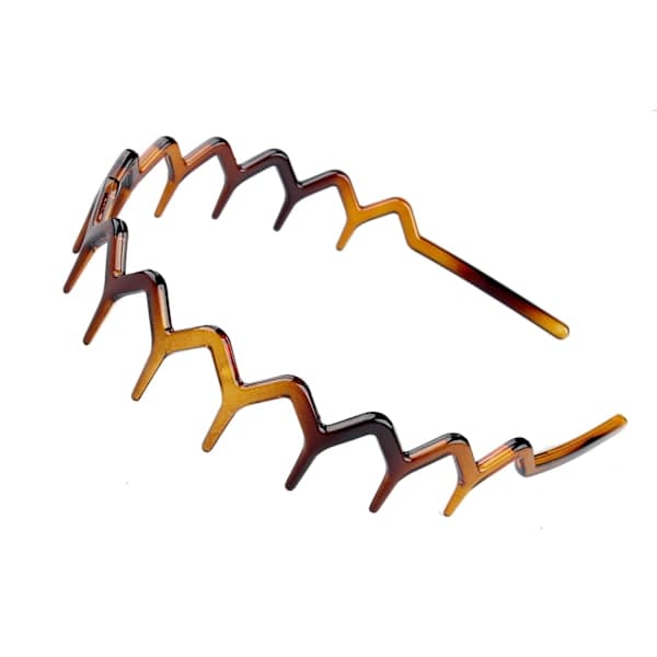 Sæt med 2 Zig Zag Sorte Plastik Hårbånd med Hajtand (1 Sort Farve + 1 Brun)