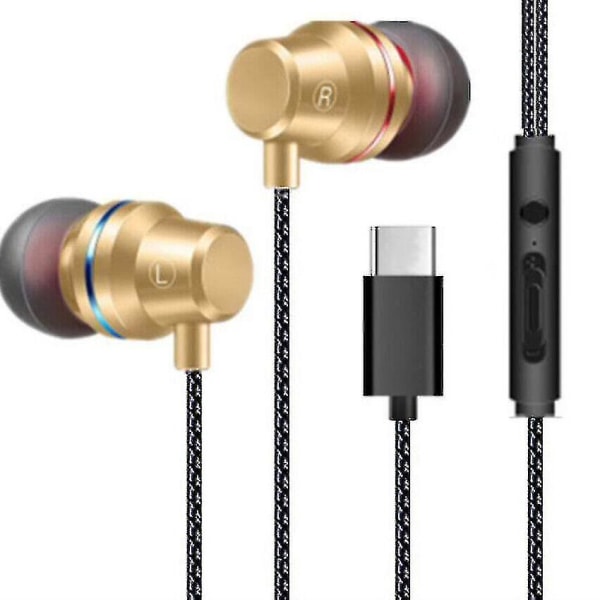 Hörlurar Typ-c In-ear Usb-c Hörlurar Trådbundna Headset Med Mikrofon Öronproppar Gold