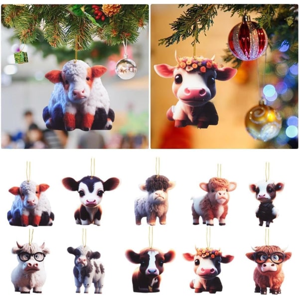 Söpö sarjakuva lehmän auton riipus, joulukuusen koristeet, akryyliriippuvat auton peilitarvikkeet