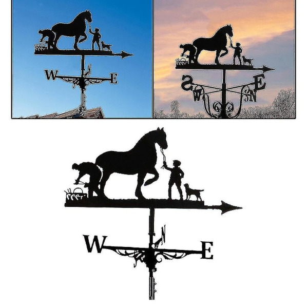 Metal Weathervane Farmer And Horse Mount Weather Vane Vindretningsindikator