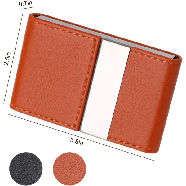 Käyntikorttikotelo | PU-nahkainen luottokorttikotelo, ohut ruostumattomasta teräksestä valmistettu ID- case miehille/naisille | Kaksinkertainen avoin magneettisolki (oranssi)