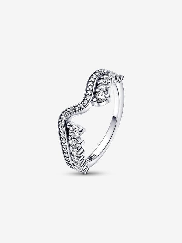 Pandora - Glitrende Asymmetrisk Bølge Ring - Sterlingsølv Circumference: 58mm