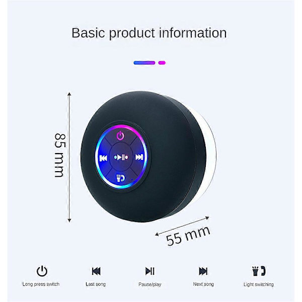 Trådlös vattentät duschhögtalare 5.0 Bluetooth-högtalare med sugpropp Black without stickers