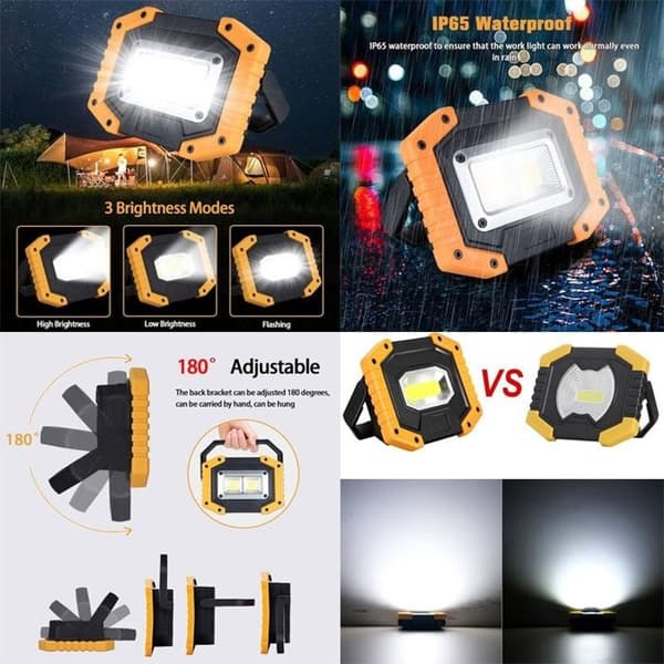 3 moduser COB LED oppladbar flomlys, 2000LM Supersterk utendørs COB flomlys med vanntett USB for camping, garasje