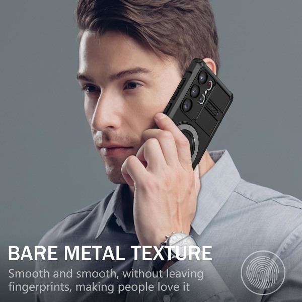 Samsung Galaxy S23 Ultra PC+TPU- phone case, magneettinen sormikahvallinen cover Black