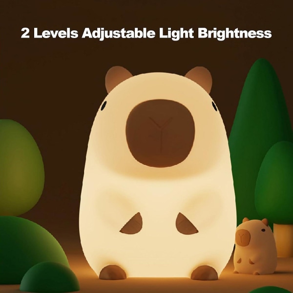 Capybara nattlampor för barnkammare, bärbara USB uppladdningsbara 3d-djurlampor, söt tecknad touchkontroll silikon sänglampa