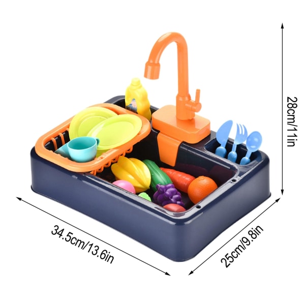 19 stk. køkkenvasklegetøj med rindende vand - pædagogiske gaver til piger og drenge Dark blue