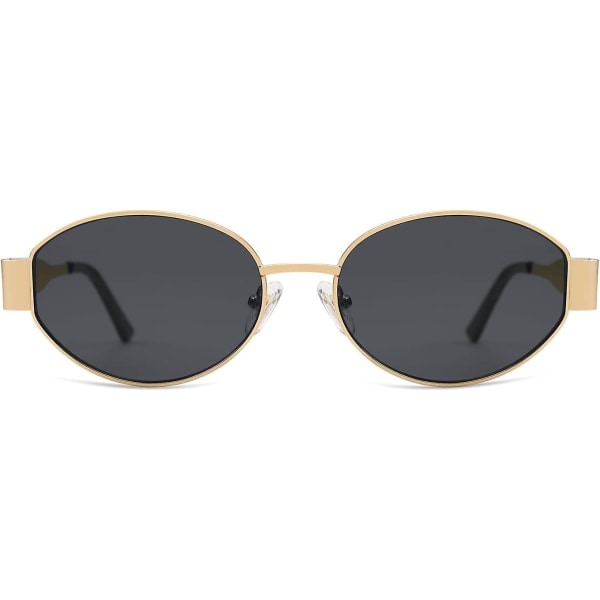SOJOS Retro Oval Solbriller Kompatibel med Kvinner og Menn Trendy Solbriller Klassiske Nyanser UV400 Beskyttelse SJ1217_SSDLV DB Gold-Grey