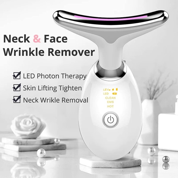 Værktøj til fjernelse af rynker til ansigtsopstrammende, dobbelthage-reducerende vibrationsmassageapparat med 3 farvetilstande til fjernelse af rynker og hudopstramning White