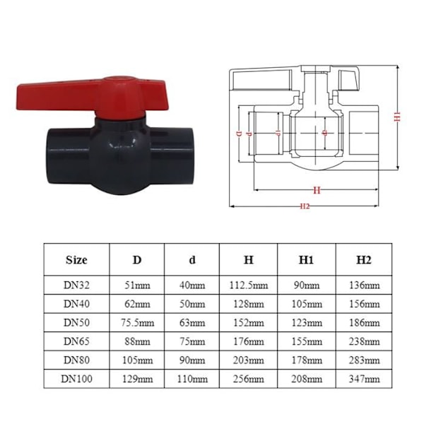 50 mm PVC lim-på ventil, kuglehane, kuglehane til swimmingpool