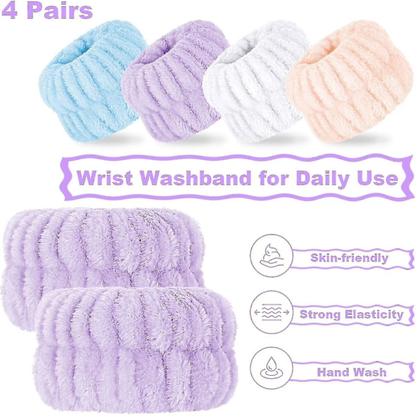 8 stv tvättlappar i mikrofiber för tvätt av ansikte, armband för spa-behandling, absorberande