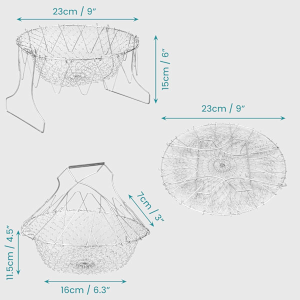 Sammenleggbar stekekurv i rustfritt stål - Sammenleggbar sil/dørslag Kjøkkenredskap - Trådnettmatkurv for dypfrityrsteking av pommes frites