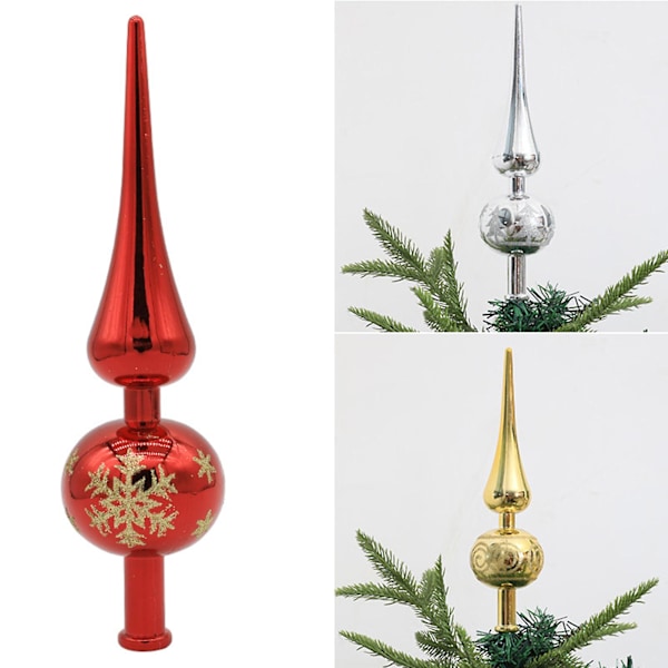 Julgrans Topp i Form av Kalebassen med Snöflingemönster, Spetsig Topp, Julgranspynt, Stjärndekorationer, Toppar, Ornament, Festtillbehör