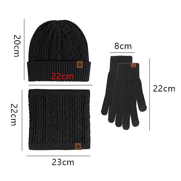Vinter Beanie Hat Scarf Touchscreen Handsker Sæt Til Mænd Og Kvinder Sort