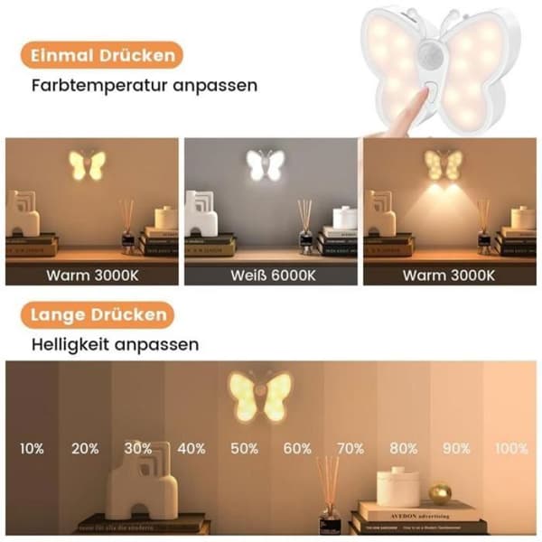 LED Nattlampa / Nattlampa - 2-pack - Rörelsesensor - 2 timmars uppladdningsbart batteri - 3000K/6000K