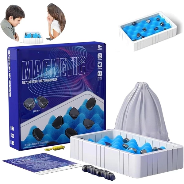 Magnetisk skakbræt, magnetisk brætspilsstrategispil, magnetisk skakbrætlegetøj, sjovt bordmagnetspil A With Sponge Box and Rope