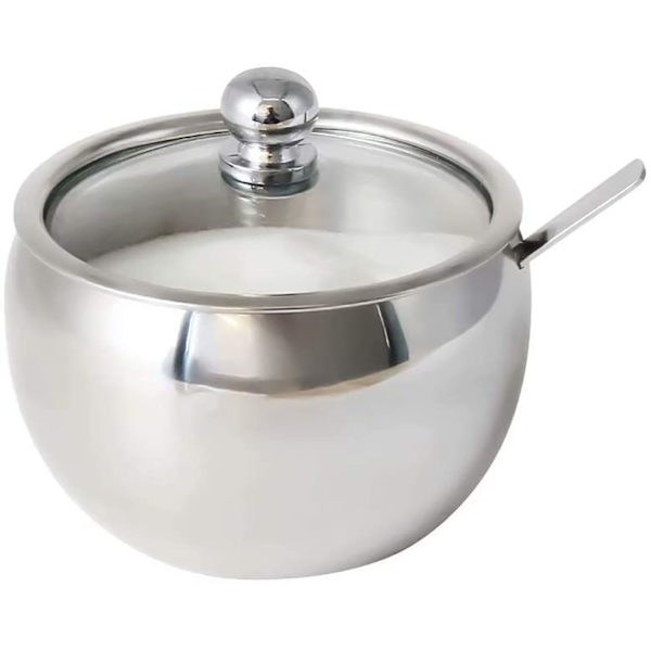 Sukkerskål, rustfrit stål krydderisked med låg, Φ7.6cm - Perfet