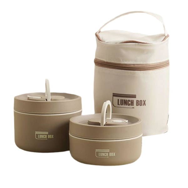 Bärbar isolerad lunchbehållare set flerskiktskombination picknick lunchlåda 2 Layer Brown