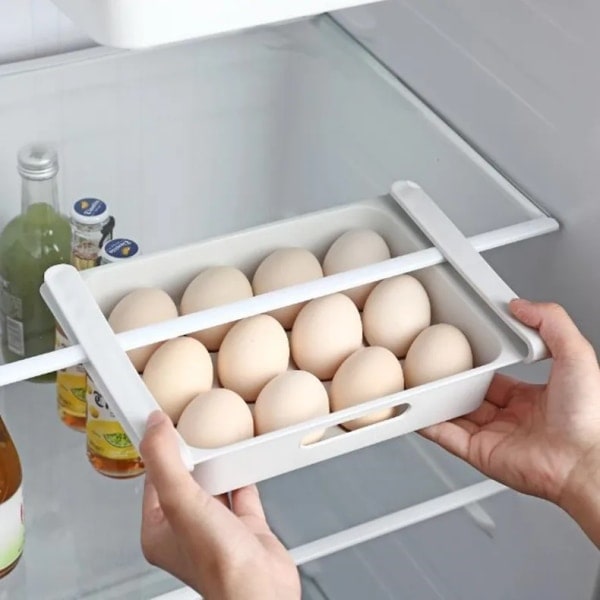 12 Galler Organizer Kylskåpsförvaringslåda Låda Dra Ut Kylskåpsbyrå Hylla Hemfodral Plastskåp Vit