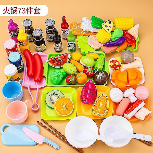 Keittiölelut Leikkiruoka Hot Pot Vihannekset Grilli Leikkaa Ja Che Le Poika Ja Tyttö Ruokailusetti Set of 73 pieces