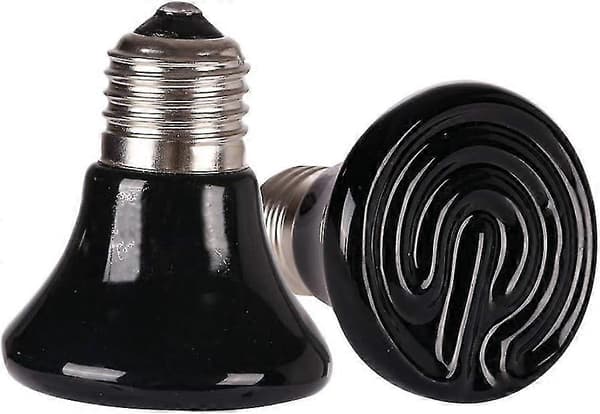 25 Watt Mini Reptil Varme Pærer 2 Pak Infrarøde Keramiske Varmere Intet Lys Sort