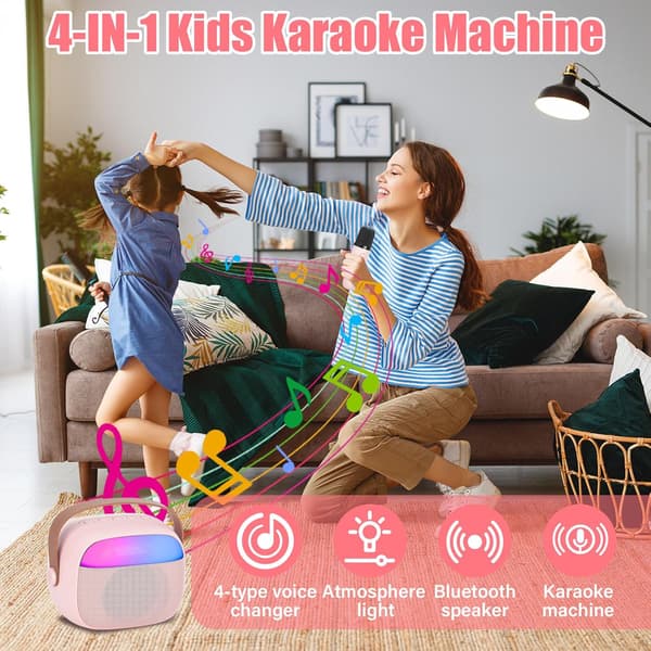 Karaokemaskine til børn med 2 trådløse mikrofoner, bærbart KTV-system med Bluetooth