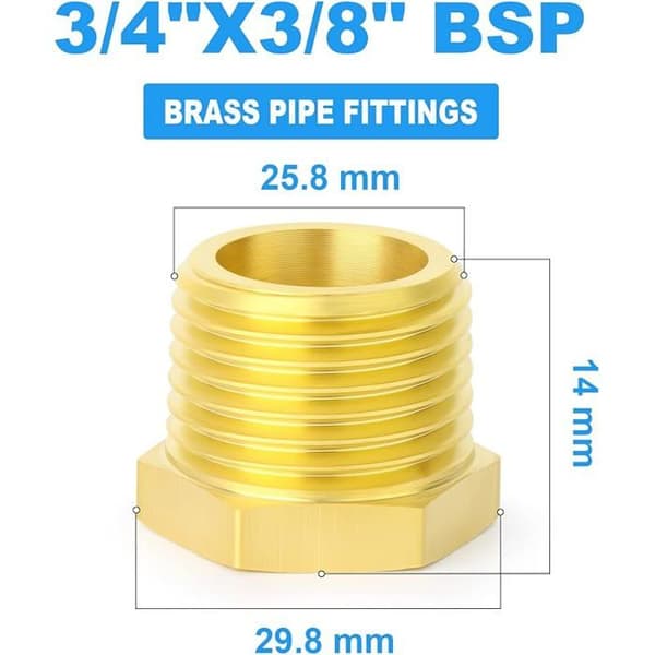 2 stk. 3/8\" BSP hun til 3/4\" BSP han messing reduktionsnippel sekskantet gevindrørsfitting