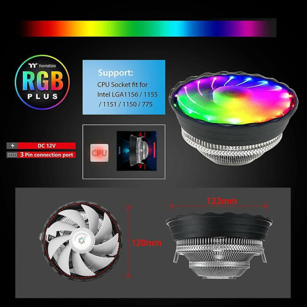 Rgb Led Cpu-jäähdyttimen tuuletin jäähdytyslevy Intel Lga1155 Z + -kantaan