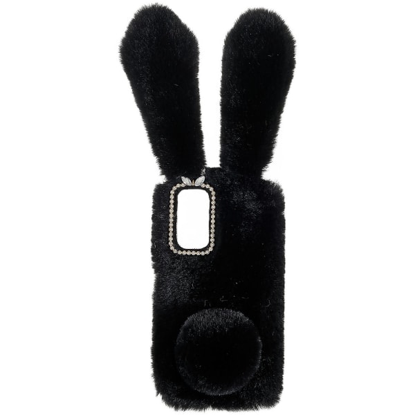 For Xiaomi Redmi Note 11 4g (qualcomm) Fuzzy Fluffy Bunny Ear Case Myk plysj fleksibel Tpu Rhinestone Decor Bakdeksel Black